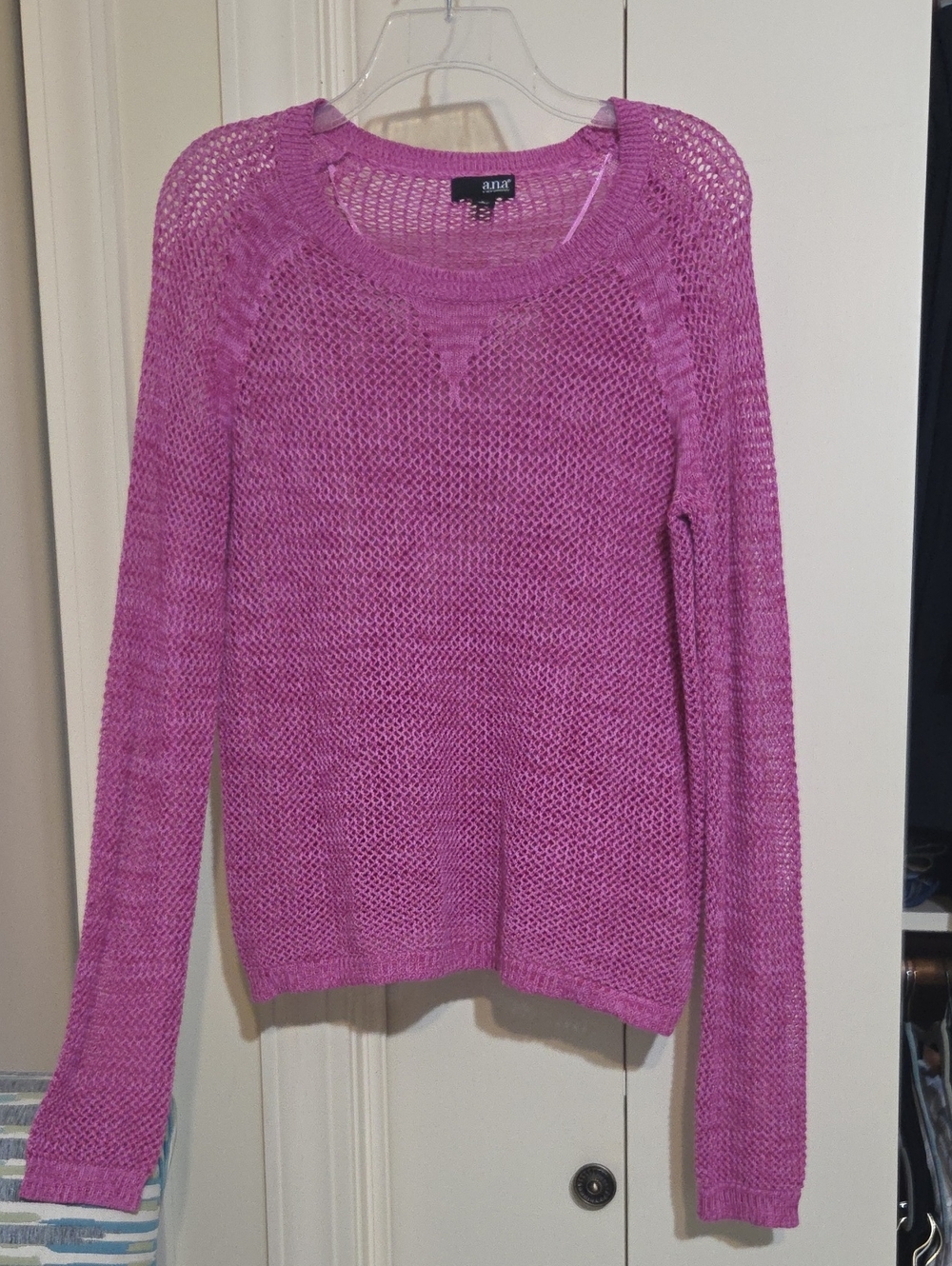 a.n.a Pink Open-Knit Crewneck Sweater